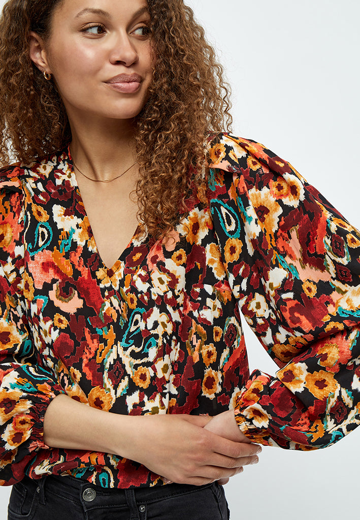 Desires Jaclyn V-hals Bluse Bluser 5000P Redwood Print