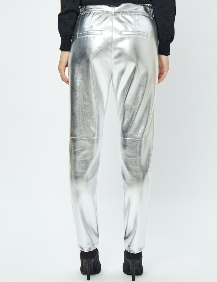 Minus Jayda Metallic PU Pant Bukser 172MET Silver Metallic