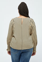 Peppercorn Lykke Pufærmet Bluse Curve Bluser 0273P Warm Sand Print