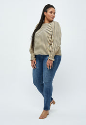Peppercorn Lykke Pufærmet Bluse Curve Bluser 0273P Warm Sand Print