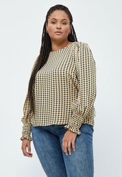 Peppercorn Lykke Pufærmet Bluse Curve Bluser 0273P Warm Sand Print