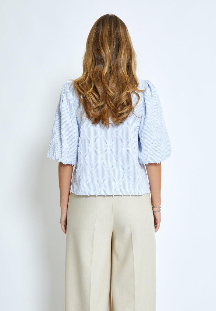 Minus MSAstra Short Sleeve Blouse Bluser 1048S Ice Blue Stripe