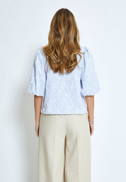 Minus MSAstra Short Sleeve Blouse Bluser 1048S Ice Blue Stripe