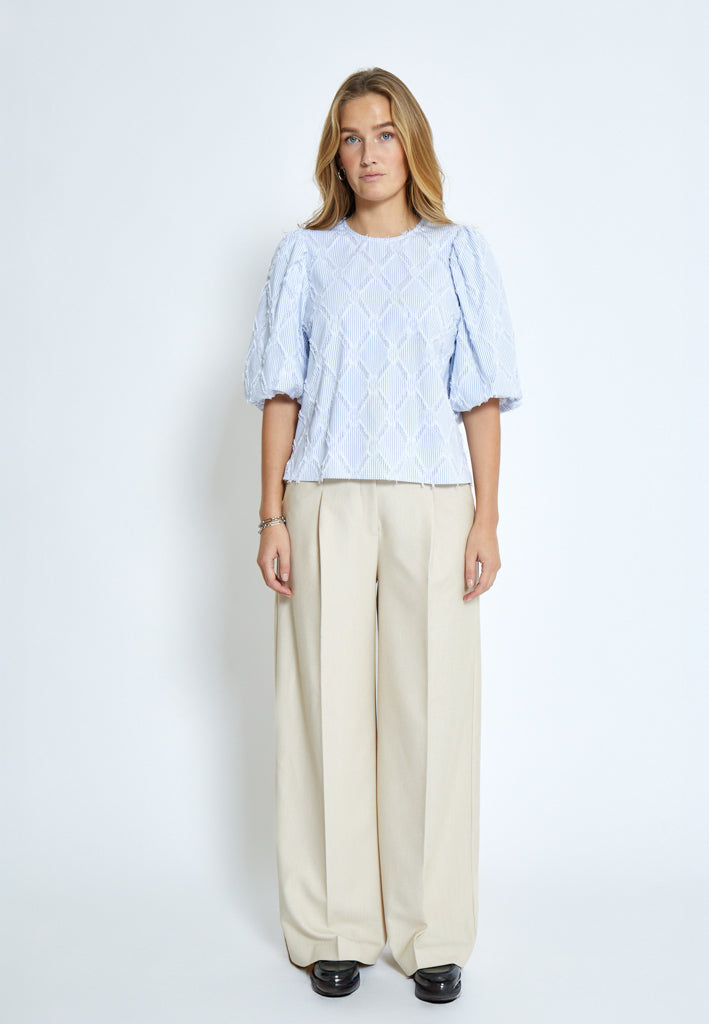 Minus MSAstra Short Sleeve Blouse Bluser 1048S Ice Blue Stripe