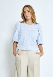 Minus MSAstra Short Sleeve Blouse Bluser 1048S Ice Blue Stripe