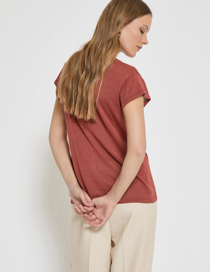 Minus MSCarlina Strik T-Shirt T-Shirt 6990MET Barn Red Met.