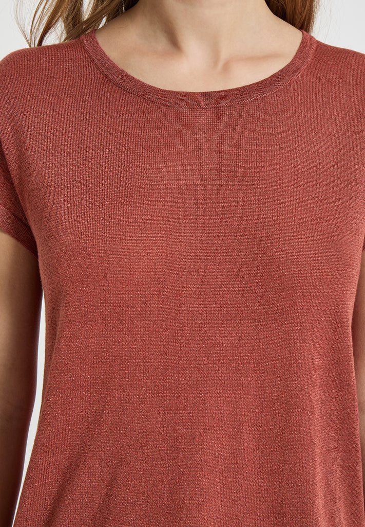 Minus MSCarlina Strik T-Shirt T-Shirt 6990MET Barn Red Met.