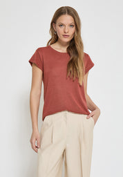 Minus MSCarlina Strik T-Shirt T-Shirt 6990MET Barn Red Met.