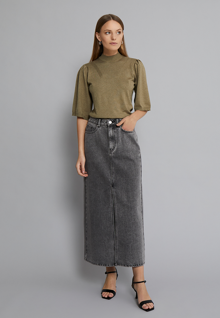 Minus MSDina Nova Midi Nederdel Nederdele 9300 LIGHT GREY WASH