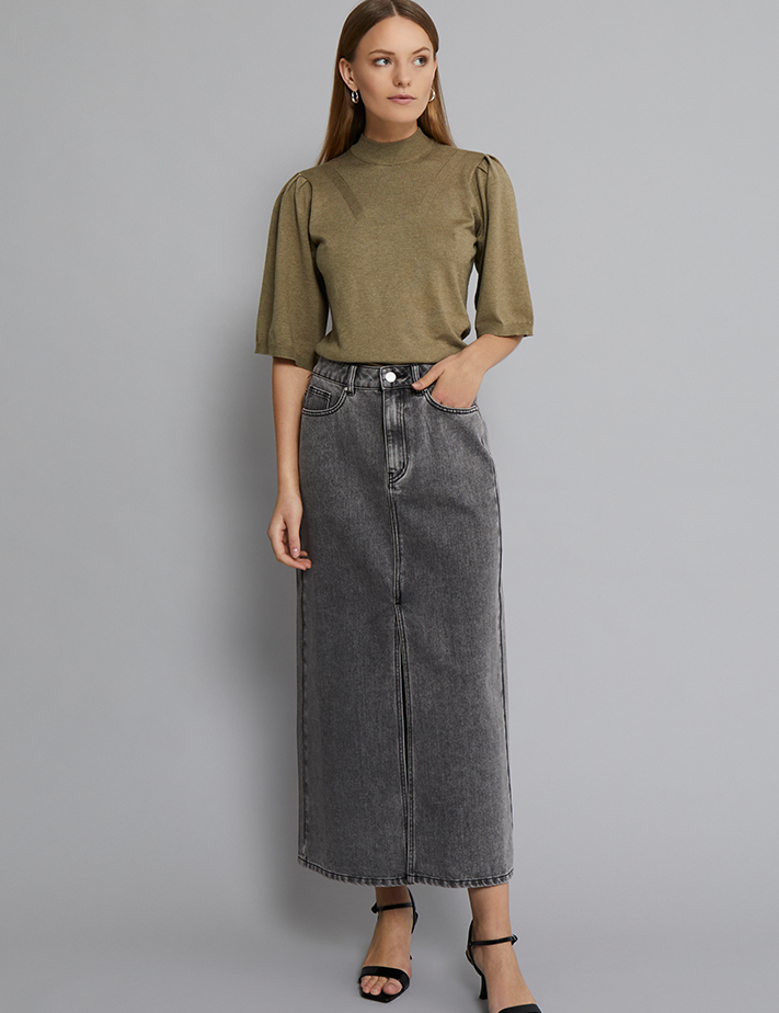 Minus MSDina Nova Midi Nederdel Nederdele 9300 LIGHT GREY WASH