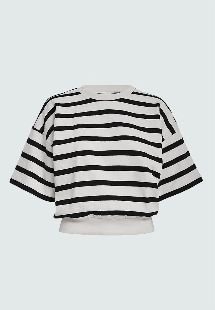 Minus MSEstella Short Sleeve Sweat Sweatshirts 100S Black Striped