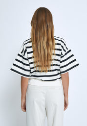 Minus MSEstella Short Sleeve Sweat Sweatshirts 100S Black Striped