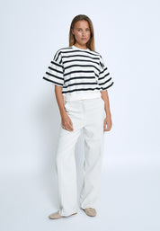 Minus MSEstella Short Sleeve Sweat Sweatshirts 100S Black Striped