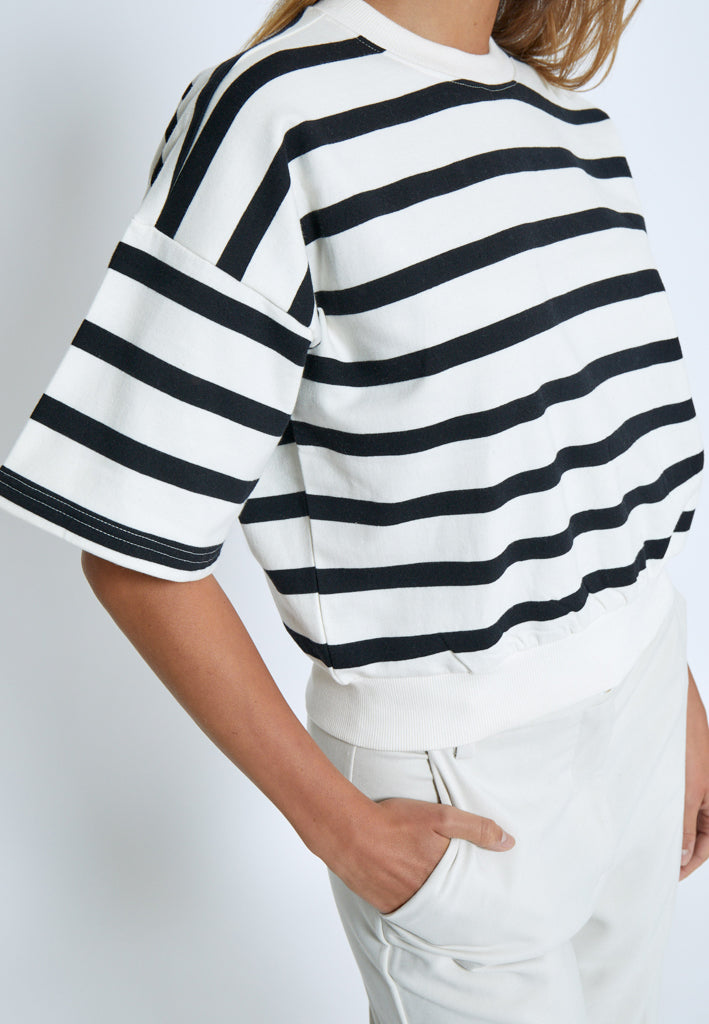 Minus MSEstella Short Sleeve Sweat Sweatshirts 100S Black Striped