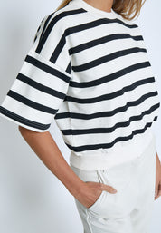 Minus MSEstella Short Sleeve Sweat Sweatshirts 100S Black Striped