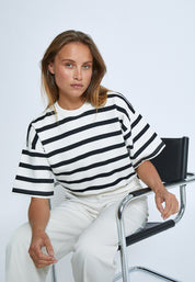 Minus MSEstella Short Sleeve Sweat Sweatshirts 100S Black Striped