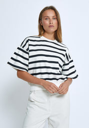 Minus MSEstella Short Sleeve Sweat Sweatshirts 100S Black Striped