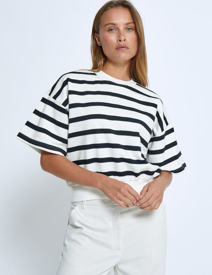 Minus MSEstella Short Sleeve Sweat Sweatshirts 100S Black Striped