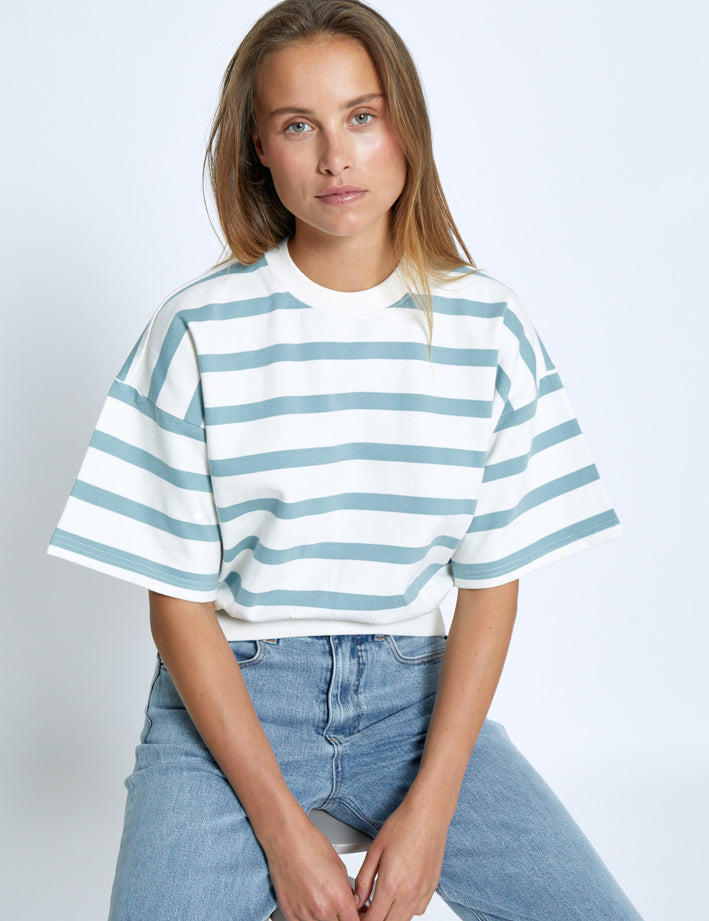 Minus MSEstella Short Sleeve Sweat Sweatshirts 1048S Ice Blue Stripe