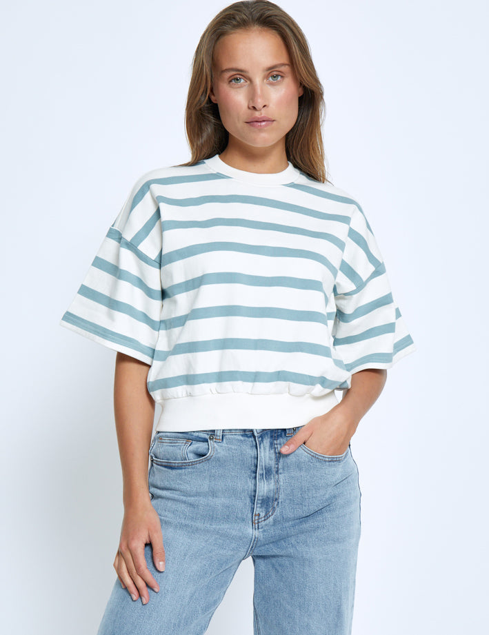 Minus MSEstella Short Sleeve Sweat Sweatshirts 1048S Ice Blue Stripe