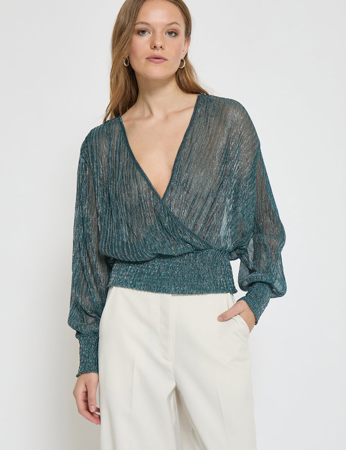 Minus MSKamina Slå-om Bluse Bluser 2061MET LAKE BLUE METALLIC