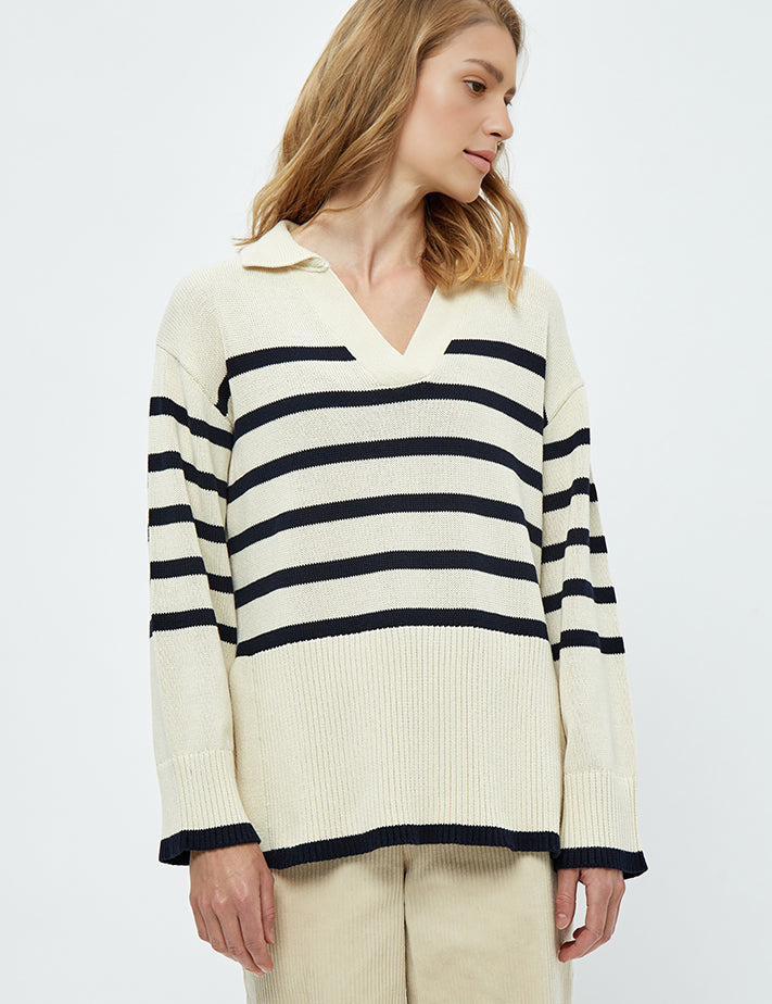 Minus MSLeonie Strik Pullover Pullover 0011S Gardenia Stripe