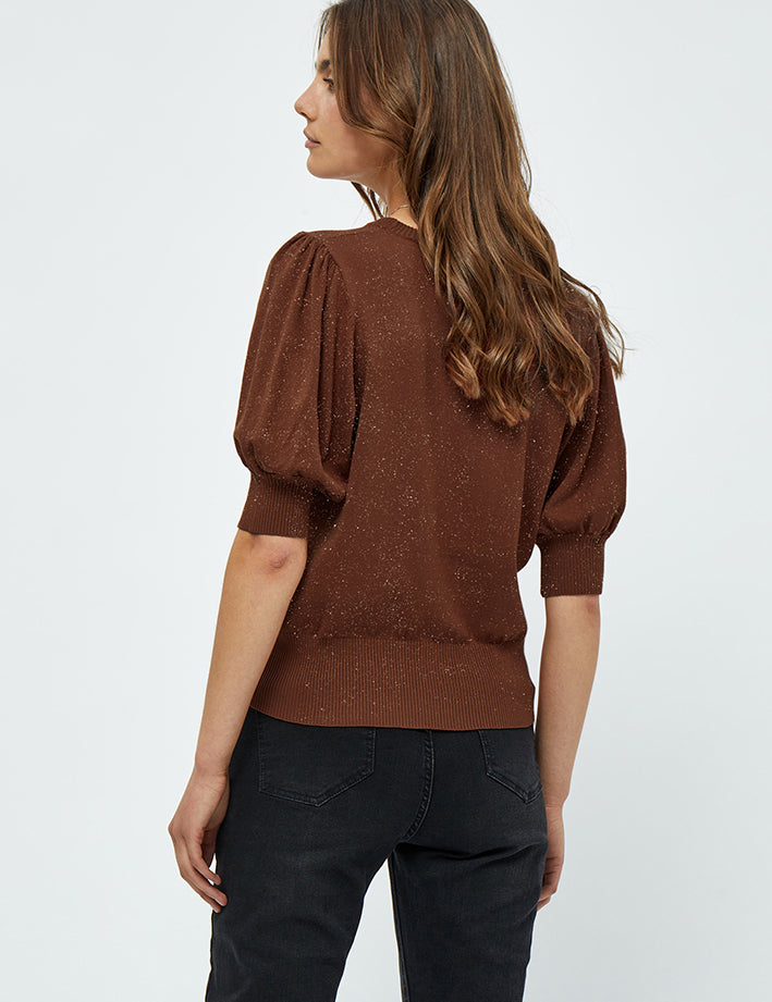 Minus MSLiva Metallic Pullover T-Shirt 5049MET Dark Cinnamon Brown Metallic