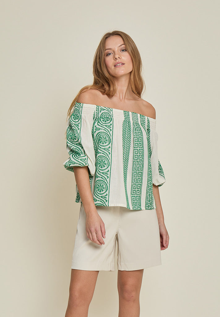 Minus MSMerilla Off Shoulder Blouse Bluser 3201 Palm Green