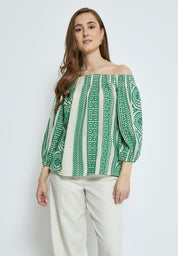 Minus MSMerilla Off Shoulder Blouse Bluser 3201 Palm Green