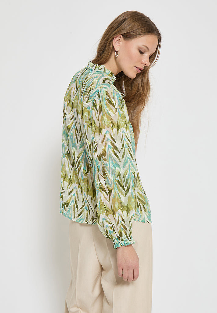 Minus MSValmia V Bluse Bluser 3987P Olive Branch Print