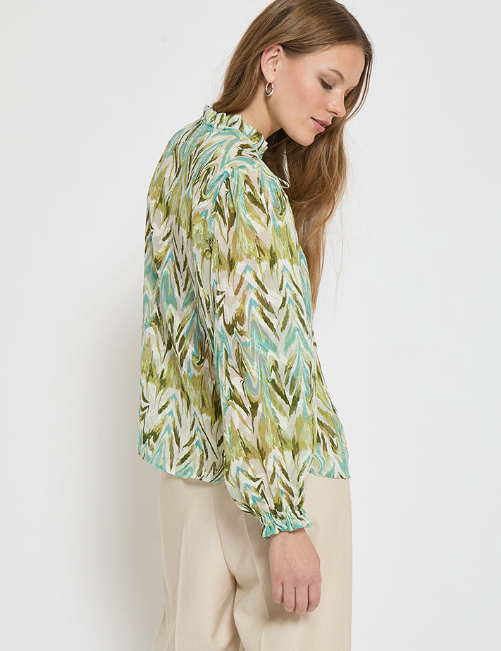 Minus MSValmia V Bluse Bluser 3987P Olive Branch Print