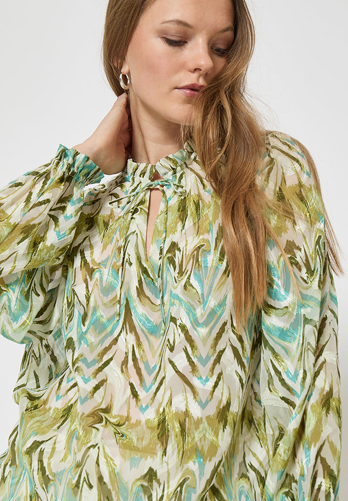 Minus MSValmia V Bluse Bluser 3987P Olive Branch Print