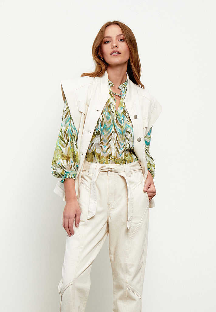 Minus MSValmia V Bluse Bluser 3987P Olive Branch Print