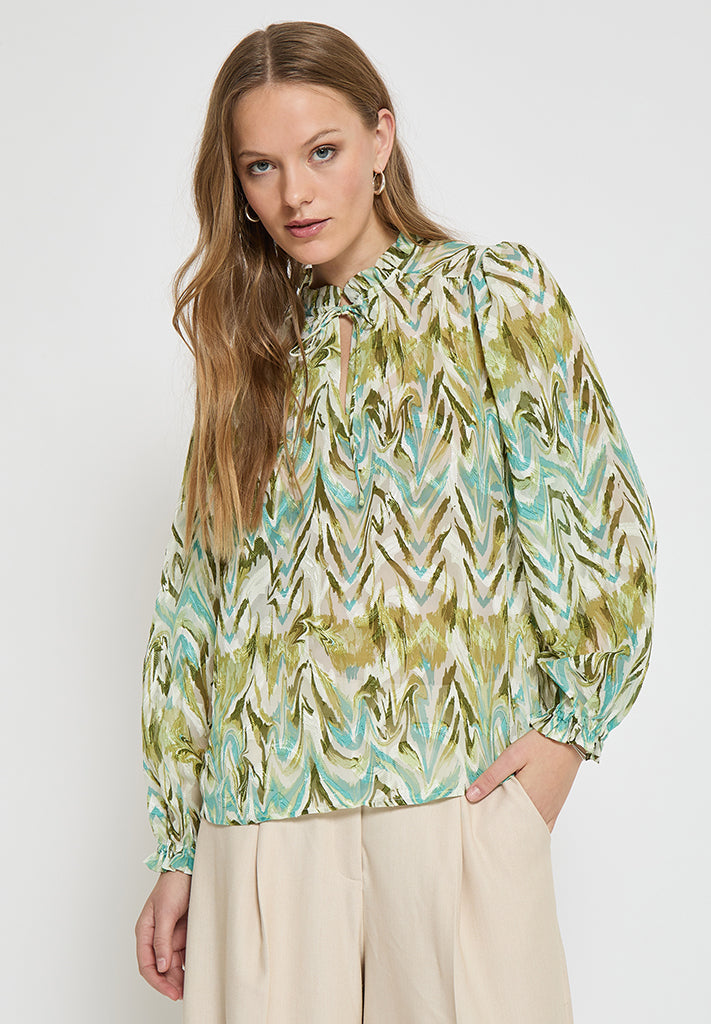 Minus MSValmia V Bluse Bluser 3987P Olive Branch Print