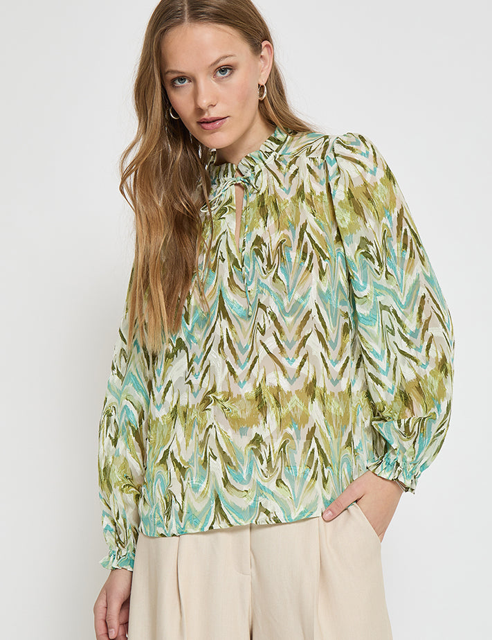 Minus MSValmia V Bluse Bluser 3987P Olive Branch Print