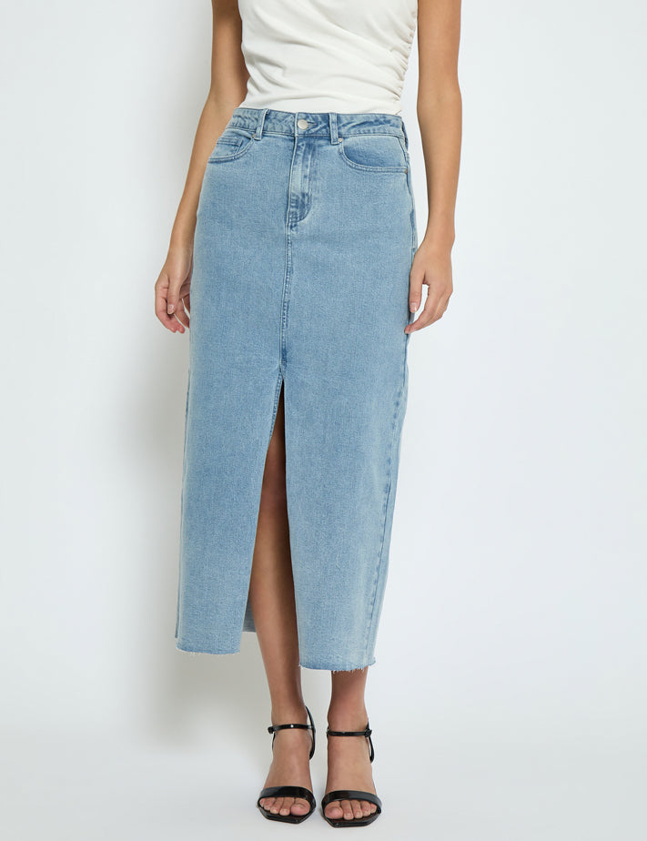 Minus MSVesila Maxi Denim Nederdel Nederdele Lyseblå