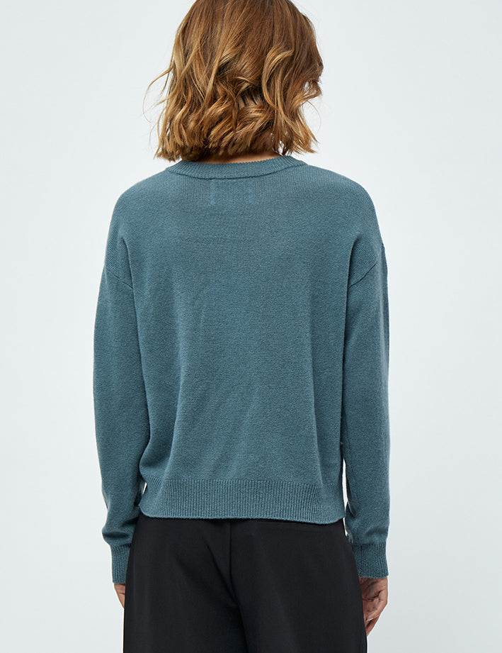 Minus Majsa V-hals Strik Pullover Pullover 1043 Citadel Blue