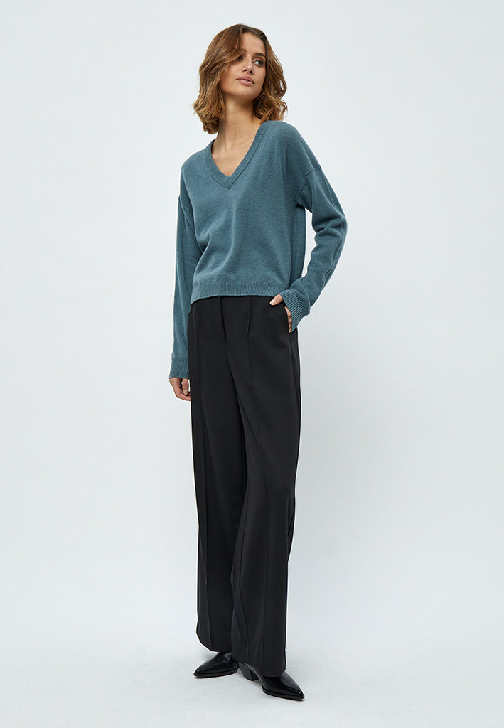 Minus Majsa V-hals Strik Pullover Pullover 1043 Citadel Blue