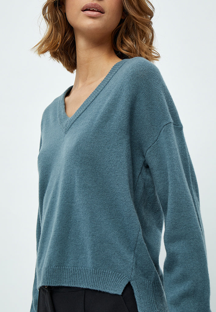 Minus Majsa V-hals Strik Pullover Pullover 1043 Citadel Blue