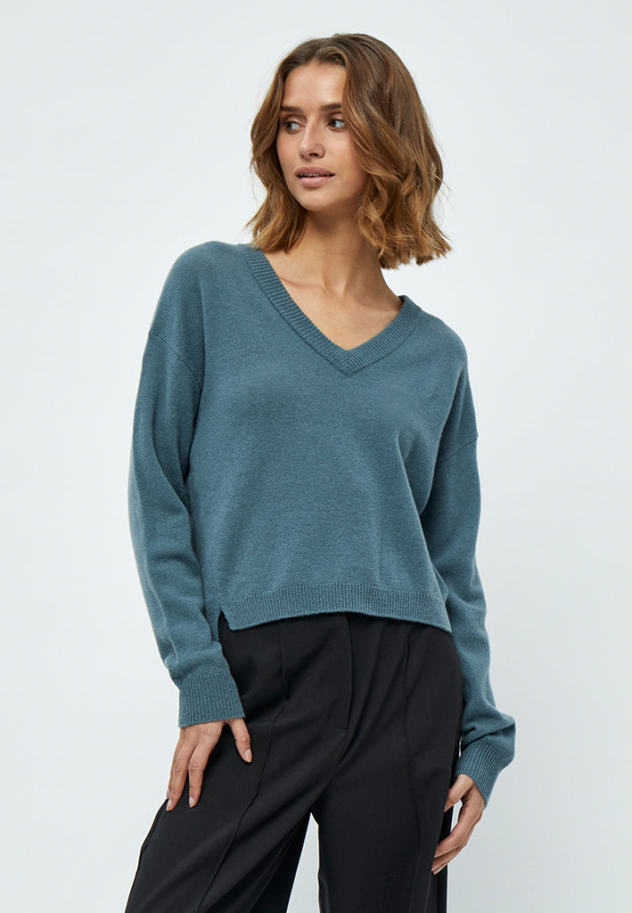 Minus Majsa V-hals Strik Pullover Pullover 1043 Citadel Blue