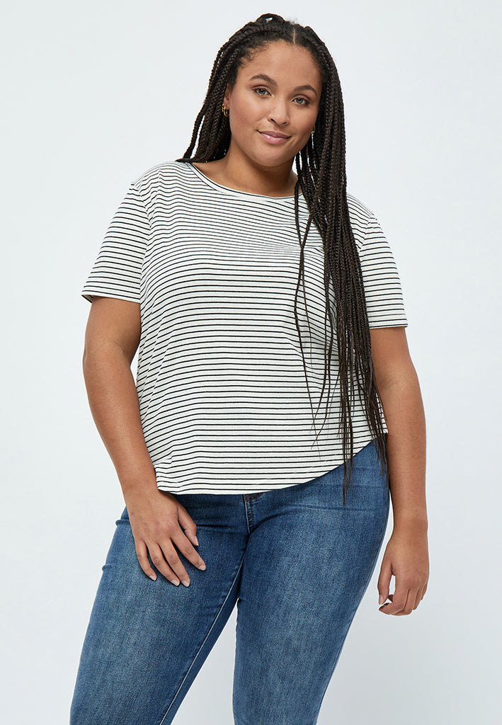 Peppercorn Majse Stribet T-shirt Curve T-Shirt 0011S Gardenia Stripe