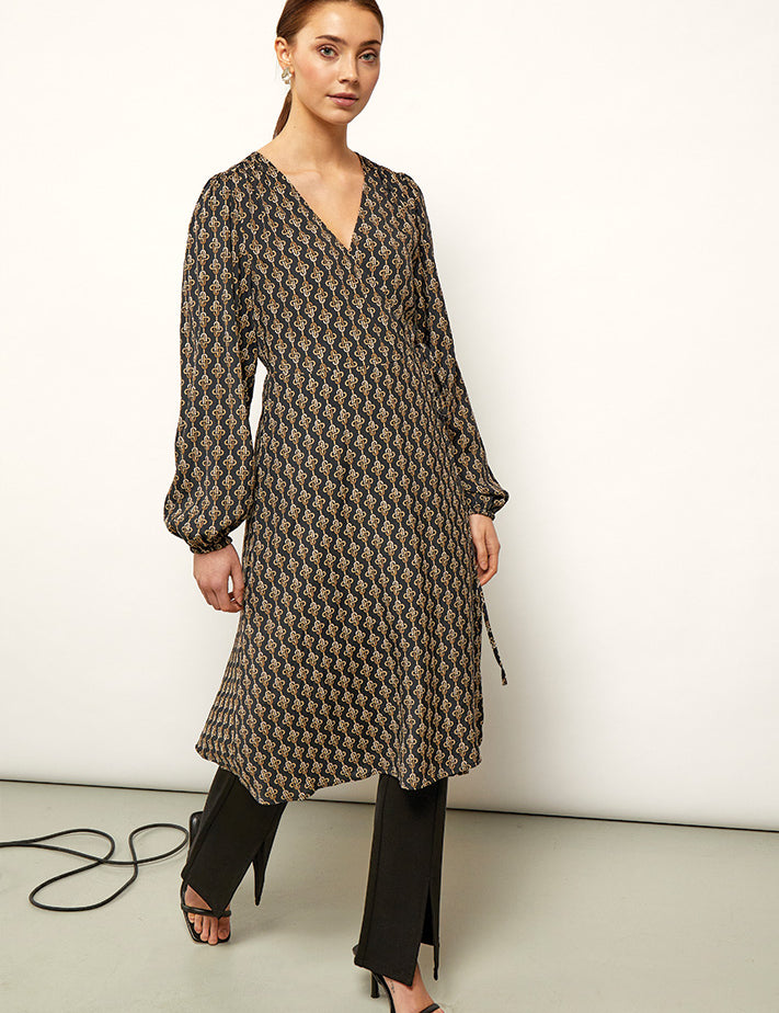 Minus Marceline Midi Wrap Dress Kjoler 4043P Nomad Sand Print