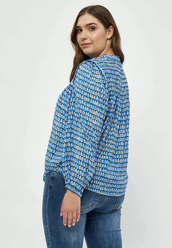 Peppercorn Marika Smock Bluse Curve Bluser 2993P Marina Blue Print