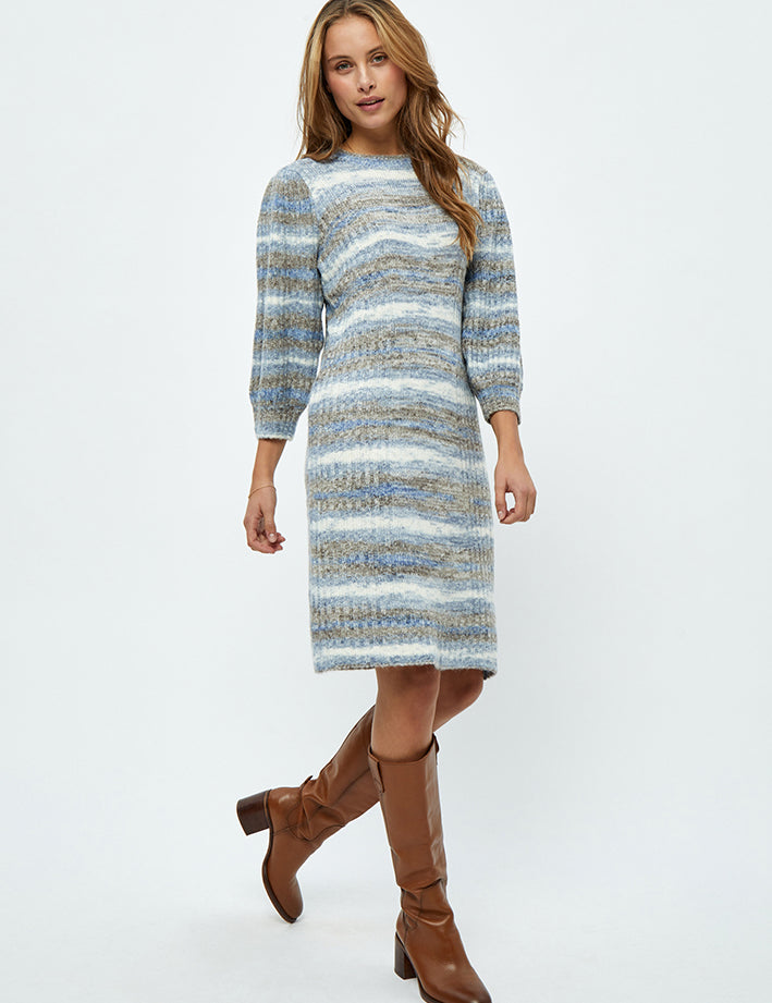 Minus Misja Strik Kjole Kjoler 1041S Dusty Blue Stripe
