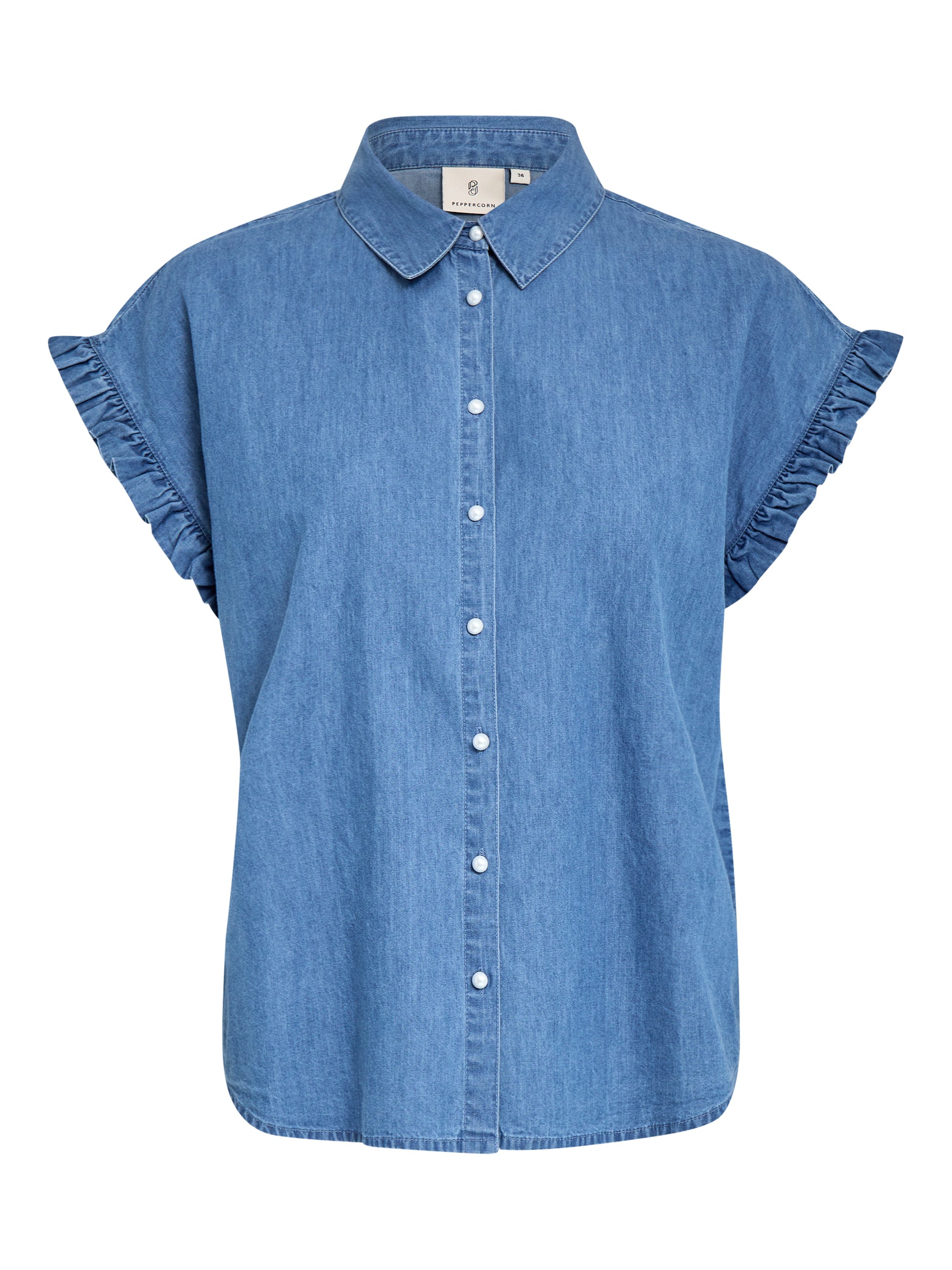 Peppercorn PCAllison Chambray Ruffle Shirt Skjorter 9600 Light Blue Wash