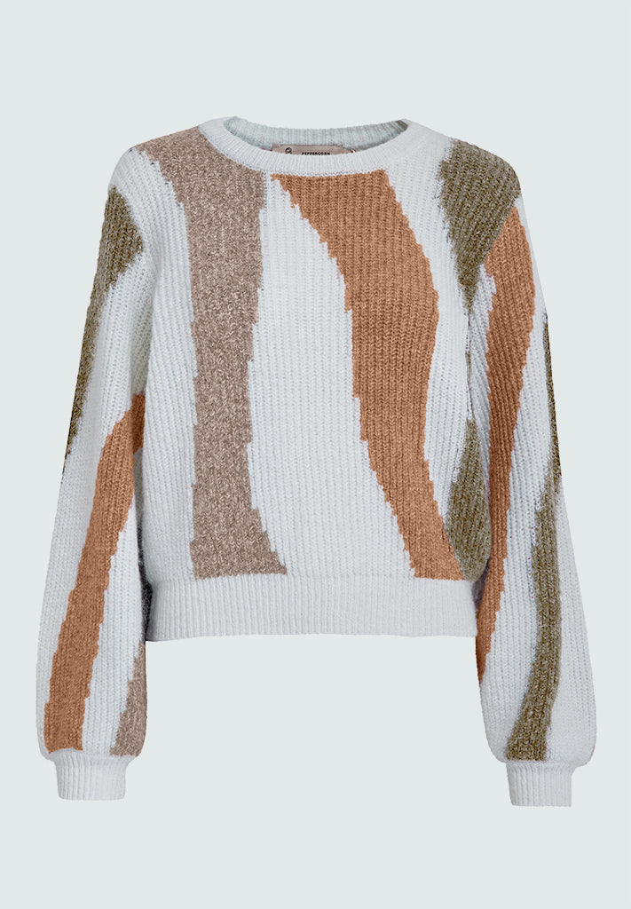 Peppercorn PCCaitlyn GRS Round Neck Knit Pullover Pullover 6012J Kangaroo Brown Jacquard