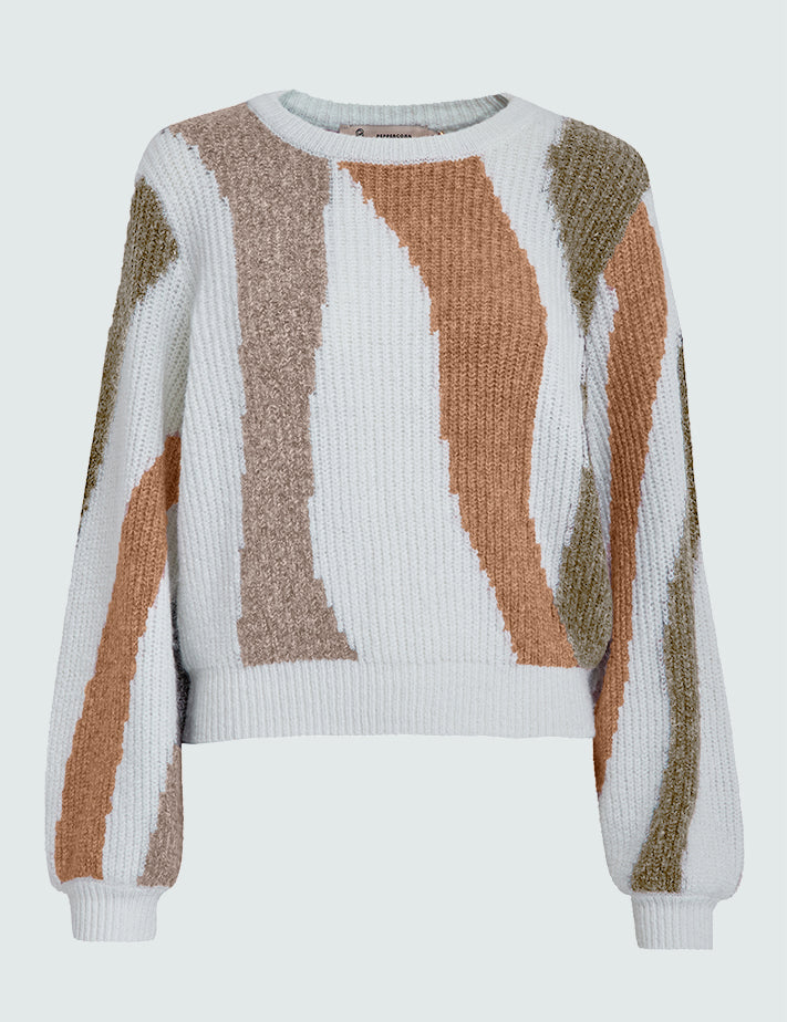 Peppercorn PCCaitlyn GRS Round Neck Knit Pullover Pullover 6012J Kangaroo Brown Jacquard