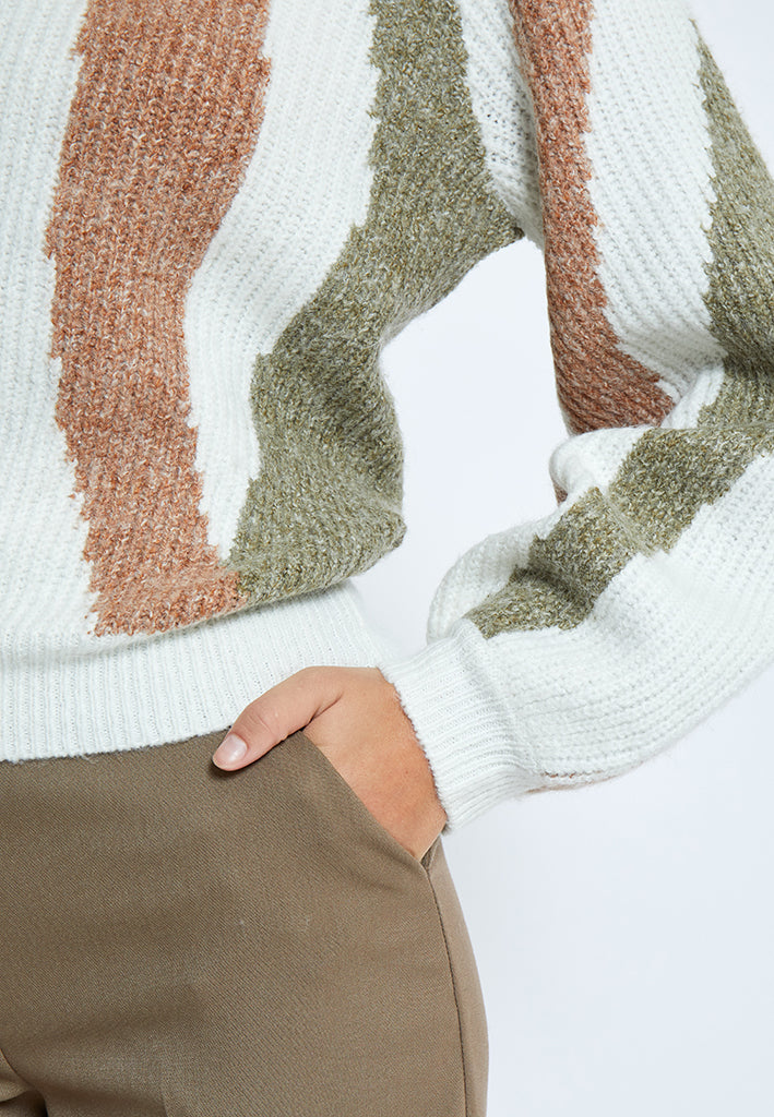 Peppercorn PCCaitlyn GRS Round Neck Knit Pullover Pullover 6012J Kangaroo Brown Jacquard