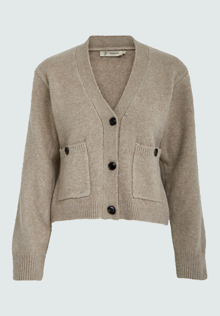 Peppercorn PCCeleste GRS V-neck Knit Cardigan Cardigans 346 Fungi Melange