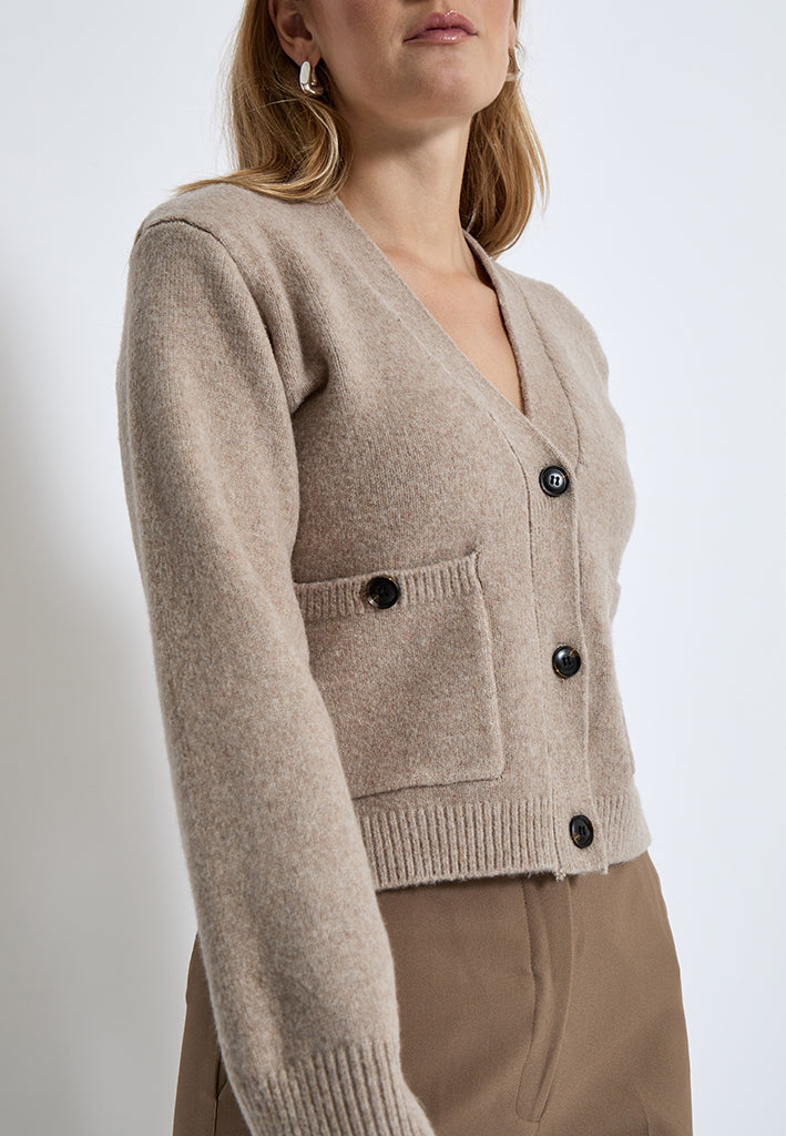 Peppercorn PCCeleste GRS V-neck Knit Cardigan Cardigans 346 Fungi Melange